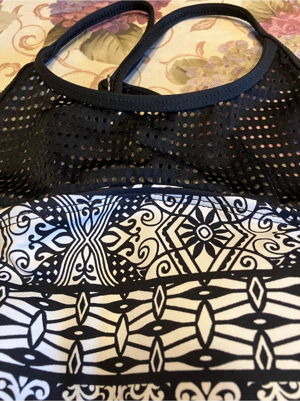 BLACK AND WHITE HALTER MESH TOP BEACH OR YOGA